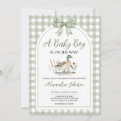 Gingham Sage Green Mallard Duck Baby Duck Einladung (Vorderseite)