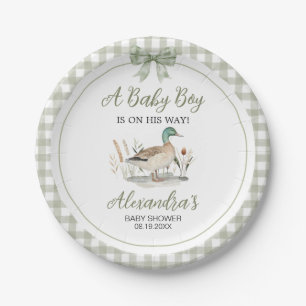 Gingham Sage Green Mallard Duck Baby Duck Pappteller