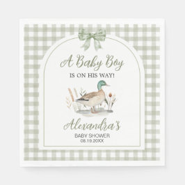 Gingham Sage Green Mallard Duck Baby Duck Serviette