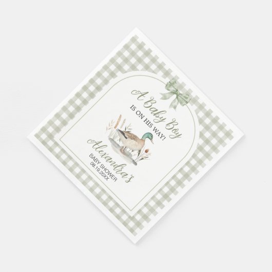 Gingham Sage Green Mallard Duck Baby Duck Serviette (Ecke)