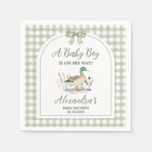 Gingham Sage Green Mallard Duck Baby Duck Serviette