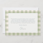 Gingham Sage Green Mallard Duck Bow Baby Shower Dankeskarte (Rückseite)