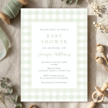 Gingham Salbei-Grün Babyparty-Einladung