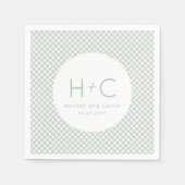 Gingham Salbei Grüne Initialen Hochzeit Probe Serviette (Vorderseite)