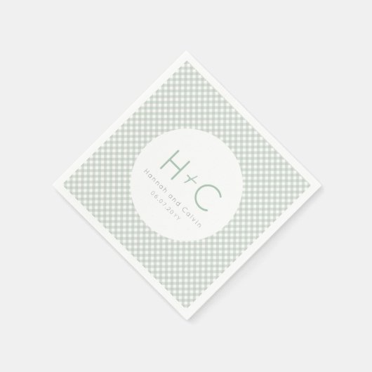 Gingham Salbei Grüne Initialen Hochzeit Probe Serviette (Ecke)