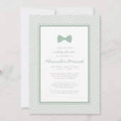Gingham Salbei Krawatte Baby Dusche Einladung (Vorderseite)