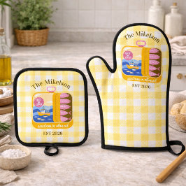 Gingham-Sardinen benutzerdefinierter Familienname Ofenhandschuh & Topflappen-Set