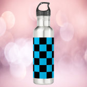 Gingham Schachbrett Pattern Sky Blue und Black Edelstahlflasche
