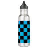 Gingham Schachbrett Pattern Sky Blue und Black Edelstahlflasche (Rechts)