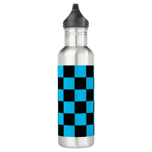 Gingham Schachbrett Pattern Sky Blue und Black Edelstahlflasche (Rechts)