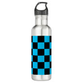 Gingham Schachbrett Pattern Sky Blue und Black Edelstahlflasche (Vorderseite)