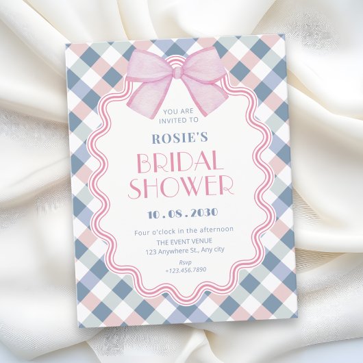 Gingham-Schleife-Junggesellinnenabschied Einladung