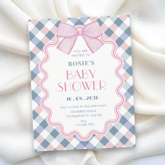 Gingham-Schleifen-Baby-Party Einladung