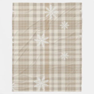 Gingham-Schneeflocken-Decke – Beige & Taupe Fleecedecke