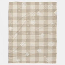 Gingham-Schneeflocken-Decke – Beige & Taupe Fleecedecke