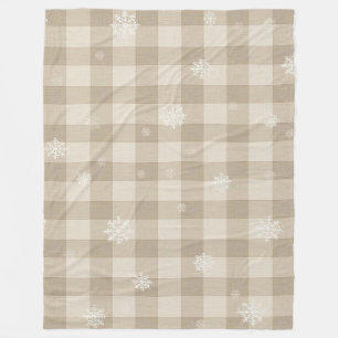 Gingham-Schneeflocken-Decke – Beige & Taupe Fleecedecke