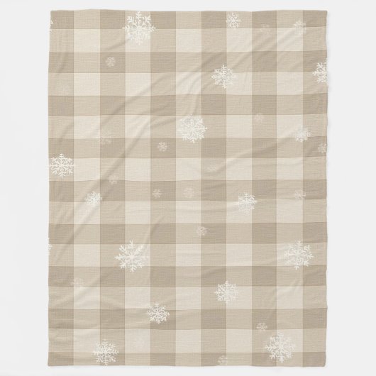 Gingham-Schneeflocken-Decke – Beige & Taupe Fleecedecke (Vorderseite)