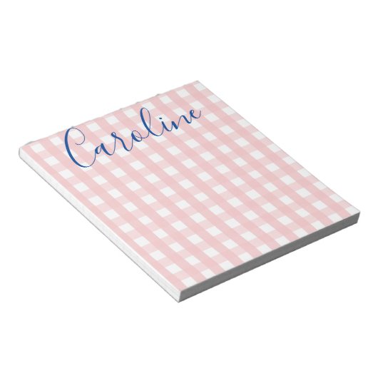 Gingham & Script Personalisiert Notepad Notizblock (angewinkelt)