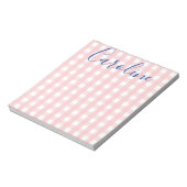 Gingham & Script Personalisiert Notepad Notizblock (Rotiert)