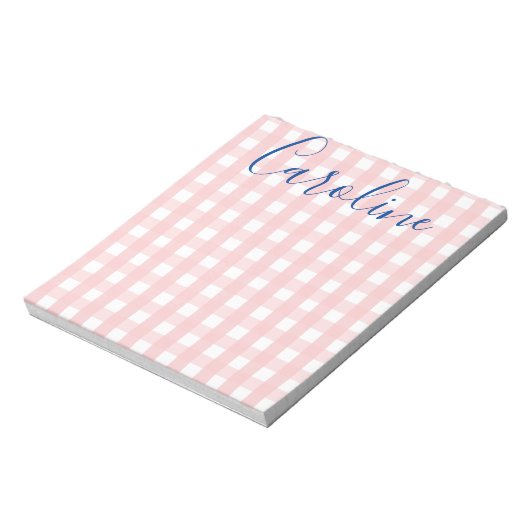 Gingham & Script Personalisiert Notepad Notizblock (Rotiert)