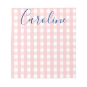 Gingham & Script Personalisiert Notepad Notizblock (Vorderseite)