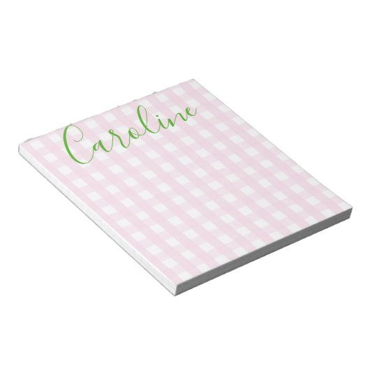 Gingham & Script Personalisiert Notepad Notizblock (angewinkelt)