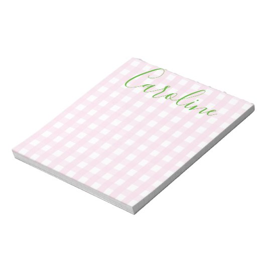 Gingham & Script Personalisiert Notepad Notizblock (Rotiert)