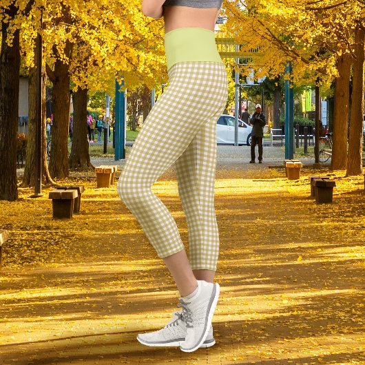 Gingham-Senf Capri Leggings