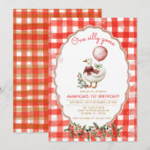 Gingham Silly Goose 1st Birthday Winter Christmas Einladung (Vorne/Hinten)