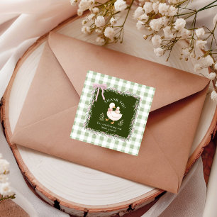 Gingham Silly Goose Mama und Baby Dankeschön Quadratischer Aufkleber