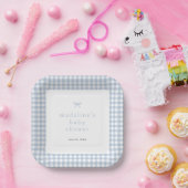 Gingham Simple Bow Dusty Blue Boys Baby Shower Pappteller (Party)