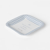 Gingham Simple Bow Dusty Blue Boys Baby Shower Pappteller (Gewinkelt)