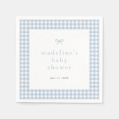 Gingham Simple Bow Dusty Blue Boys Baby Shower Serviette (Vorderseite)