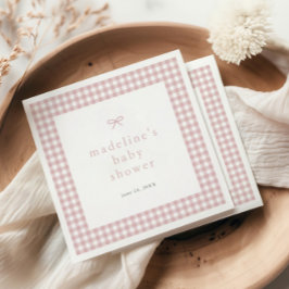 Gingham Simple Bow Dusty Pink Girls Babydusche Serviette