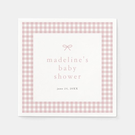 Gingham Simple Bow Dusty Pink Girls Babydusche Serviette (Vorderseite)