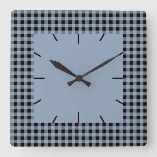 Gingham Slate und Black Quadratische Wanduhr (Vorderseite)