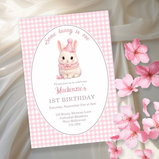 Gingham Some Bunny Is One Birthday Personalized Einladung