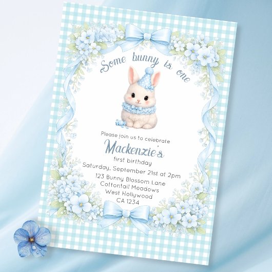 Gingham Some Bunny Is One Birthday Personalized Einladung