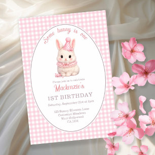Gingham Some Bunny Is One Geburtstag Personalisier Einladung