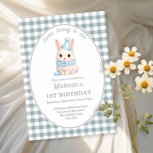 Gingham Some Bunny Is One Geburtstag Personalisier Einladung