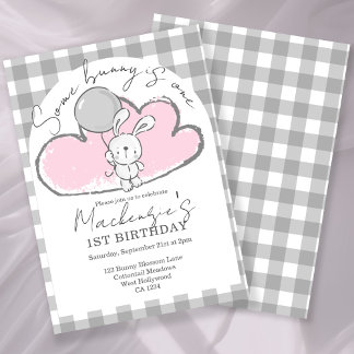Gingham Some Bunny Is One Geburtstag Personalisier Einladung