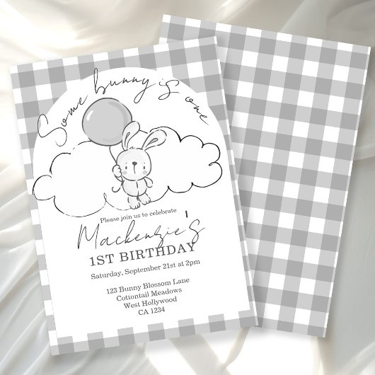 Gingham Some Bunny Is One Geburtstag Personalisier Einladung