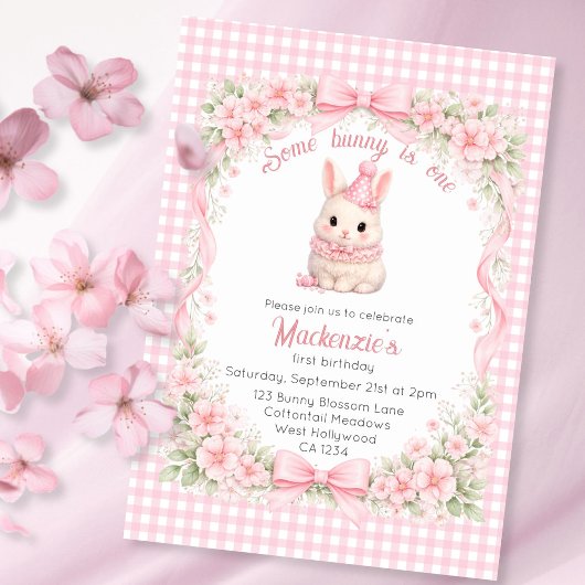 Gingham Some Bunny Is One Geburtstag Personalisier Einladung