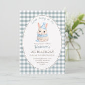 Gingham Some Bunny Is One Geburtstag Personalisier Einladung (Stehend Vorderseite)