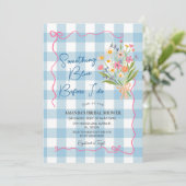 Gingham Something Blue Vor dem Traualtar Brautpart Einladung (Stehend Vorderseite)
