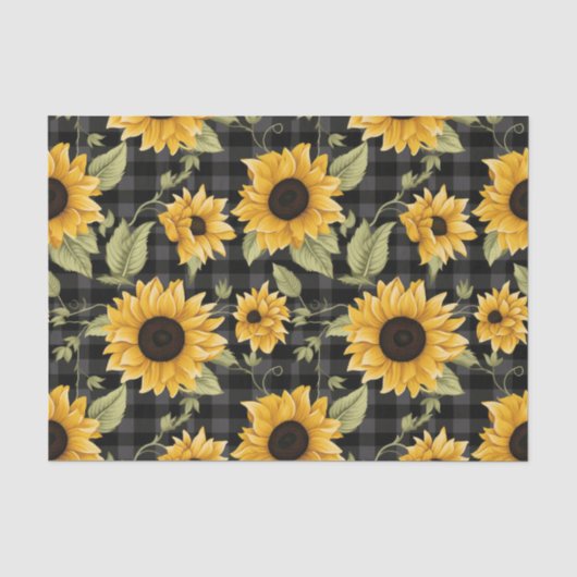 Gingham-Sonnenblumen-Muster Seidenpapier (Vorderseite)