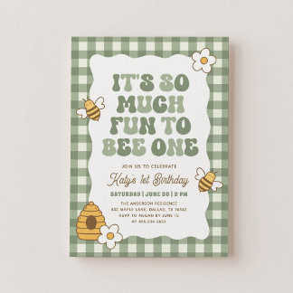 Gingham Spaß, um eine Biene zu sein, 1. Geburtstag Einladung