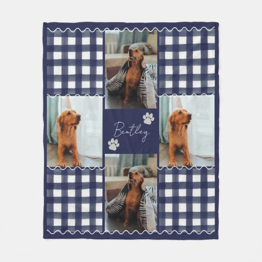 Gingham Squiggle Pet Four Foto Grid Fleecedecke (Vorderseite)