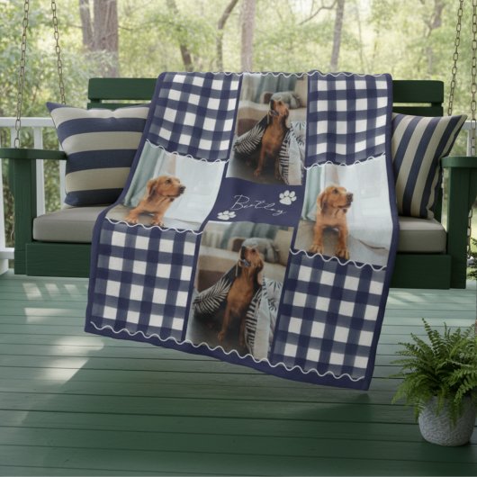 Gingham Squiggle Pet Four Foto Grid Fleecedecke