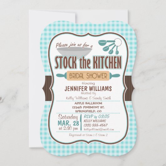 Gingham Stock the Kitchen Bridal Shower Einladung (Vorderseite)